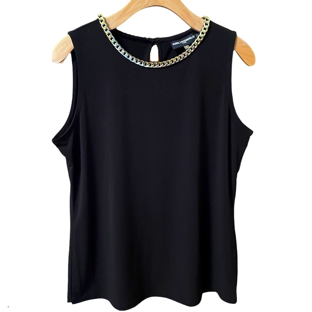 Karl Lagerfeld Gold Chain Sleeveless Black Blouse size M